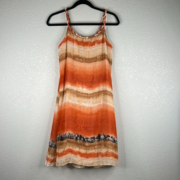 MSK Orange & Black Tie Dye Summer Vacation Travel Flowy Mini Dress Size Large - Picture 4 of 5